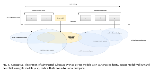 Adversarial subspace overlap across models